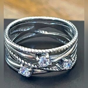 Sterling Silver Twisted 3 Stone Ring Size 8